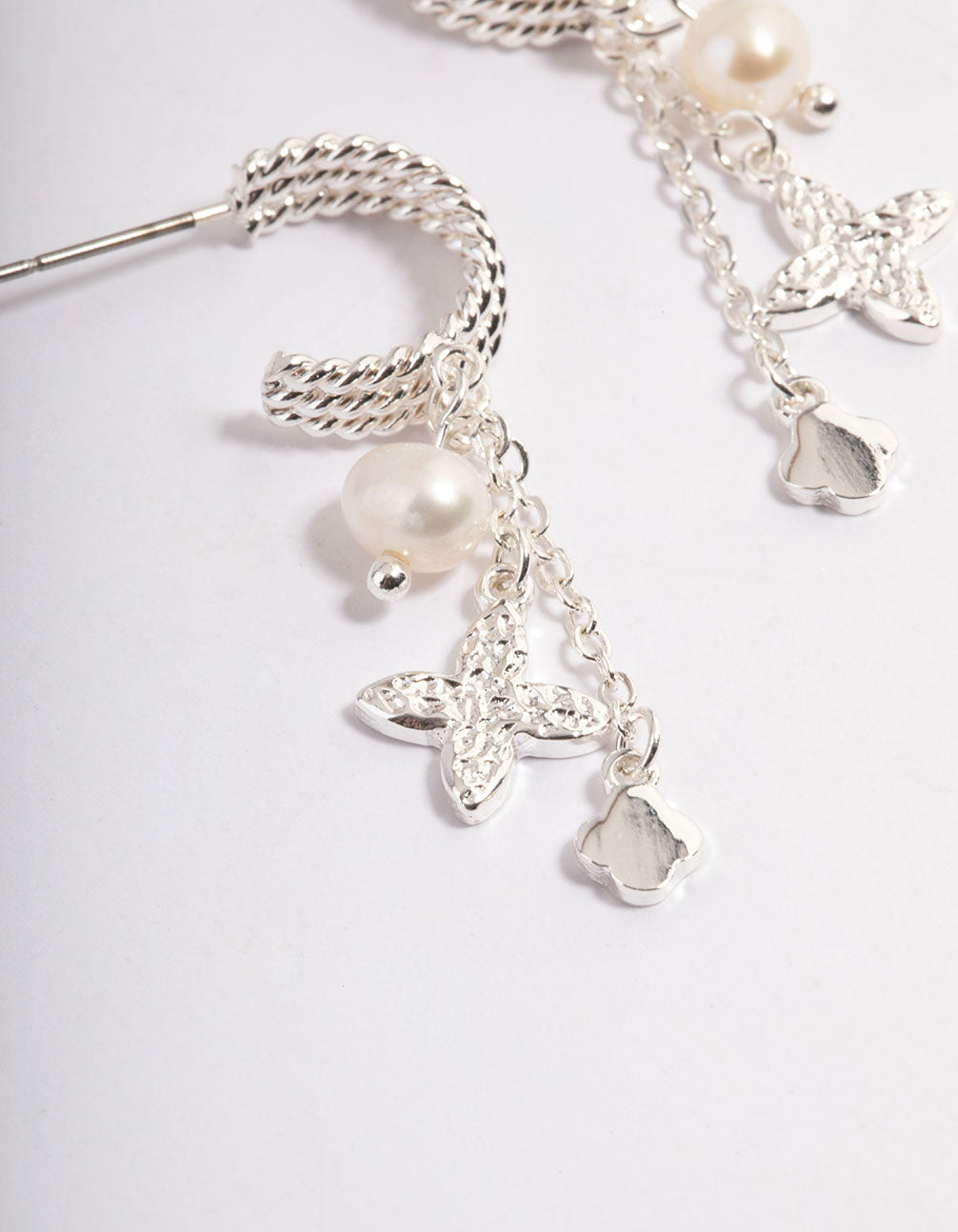 Silver Plated Charm & Freshwater Pearl Triple Hoop Earrings