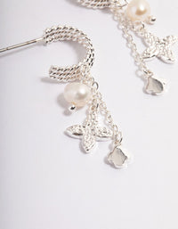 Silver Plated Charm & Freshwater Pearl Triple Hoop Earrings - link has visual effect only