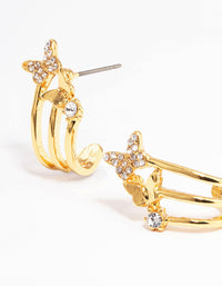 Gold Plated Diamante Butterfly Cuff Triple Hoop Earrings - link has visual effect only