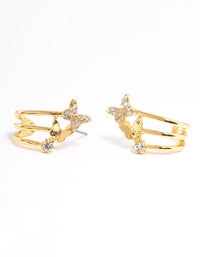 Gold Plated Diamante Butterfly Cuff Triple Hoop Earrings - link has visual effect only
