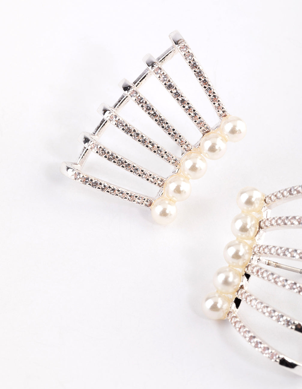 Silver Plated Diamante Pearl Triple Cuff Stud Earrings