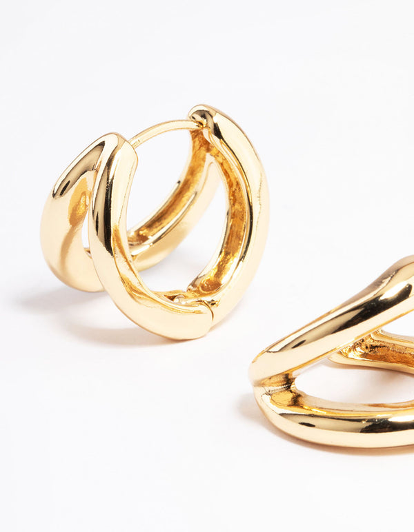 Gold Plated Double Layer Huggie Earrings