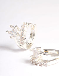 Silver Plated Cubic Zirconia Star Detail Double Huggie Earrings - link has visual effect only