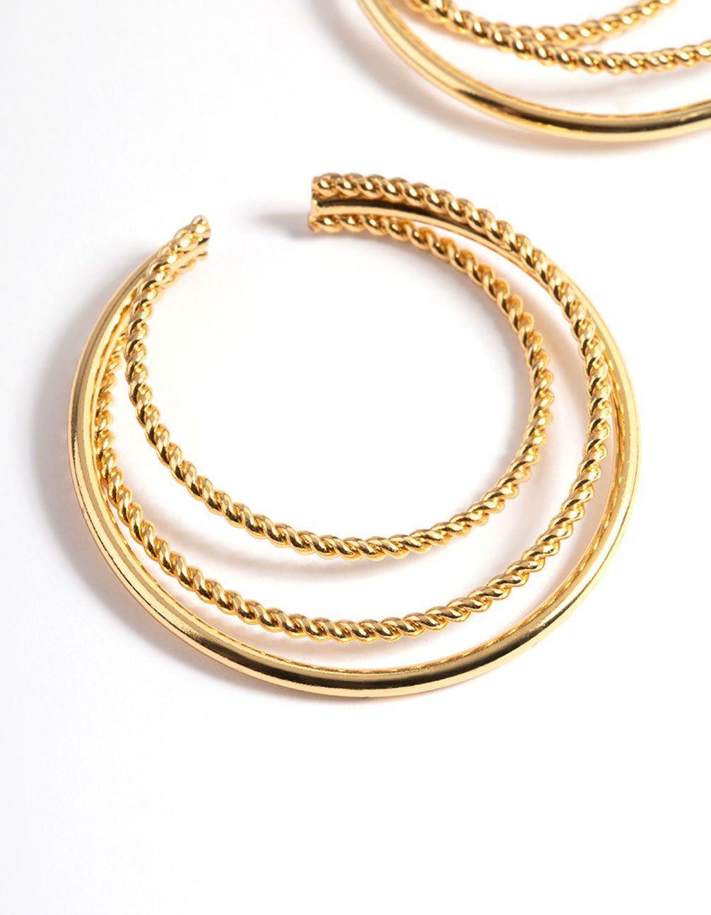 Gold Plated Three Layer Rope Triple Cuff Earrings