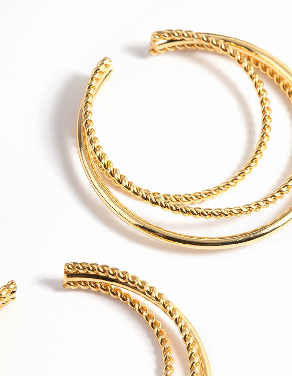 Gold Plated Three Layer Rope Triple Cuff Earrings