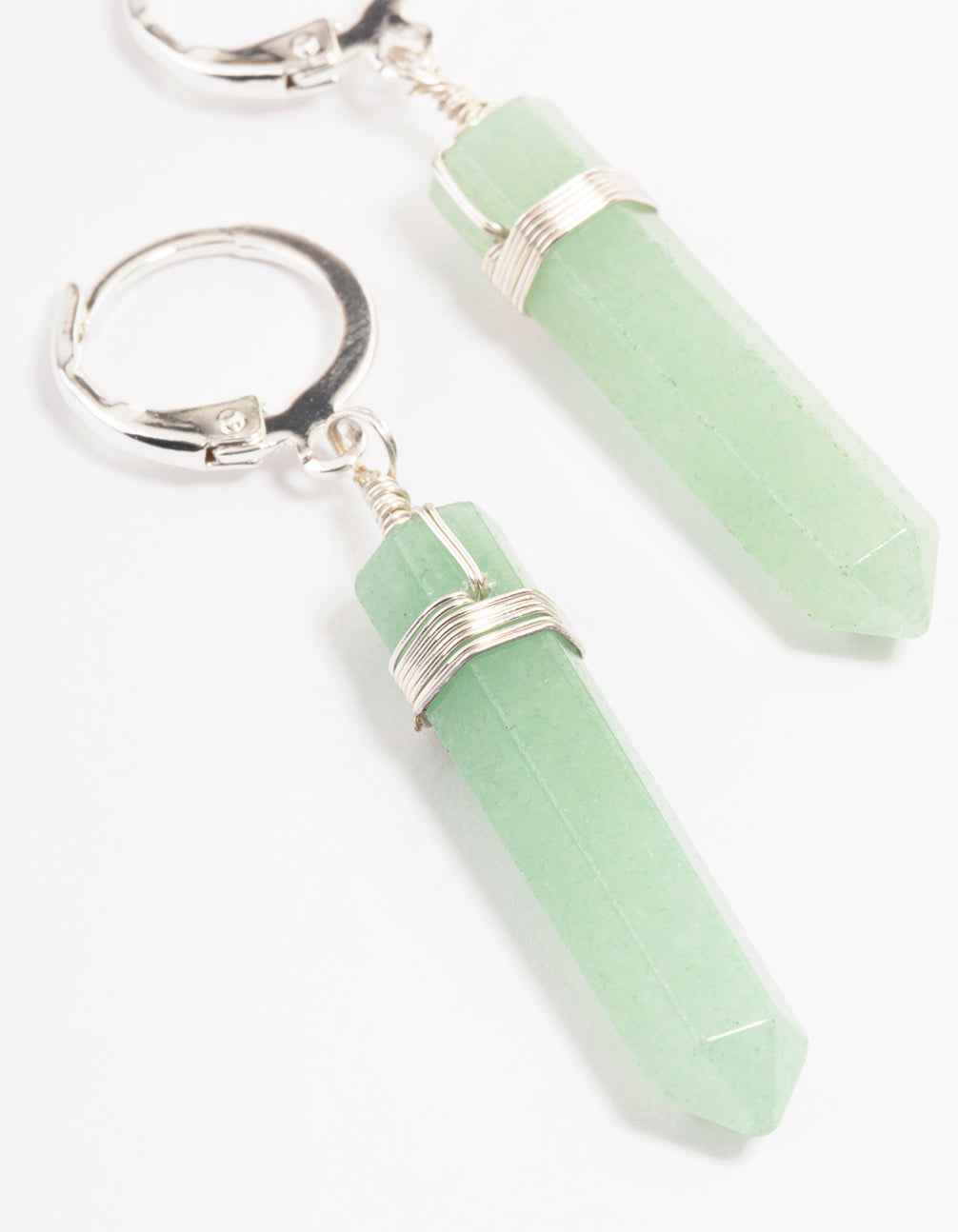 Silver Green Fluorite Raw Shard Huggie Earrings