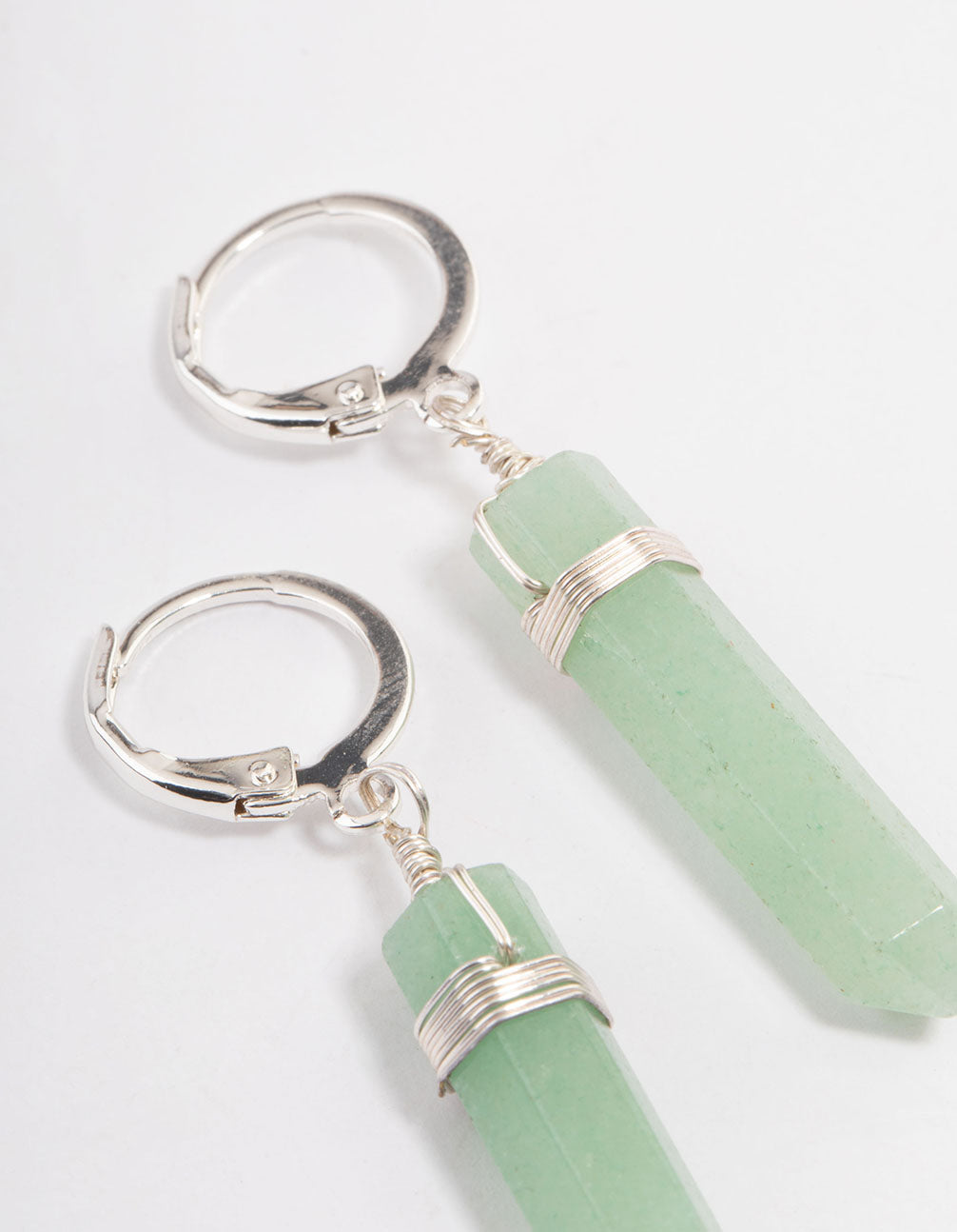 Silver Green Fluorite Raw Shard Huggie Earrings