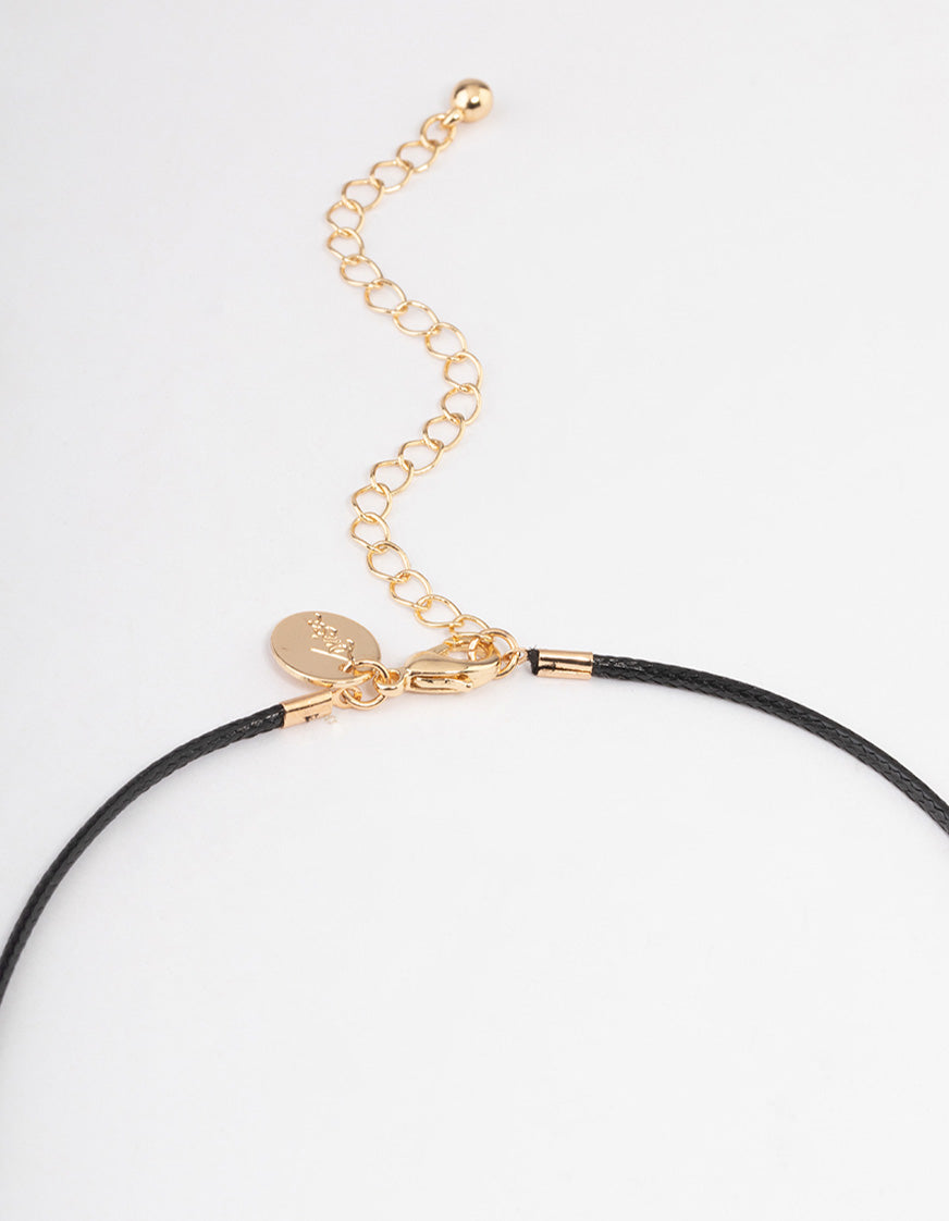 Gold Clear Quartz Shard Cord Necklace