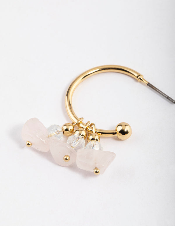 Gold Plated Rose Quartz Beaded Hoop Earrings