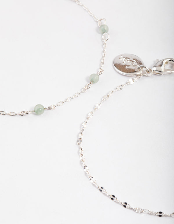 Silver Plated Green Fluorite Ball Double Row Bracelet