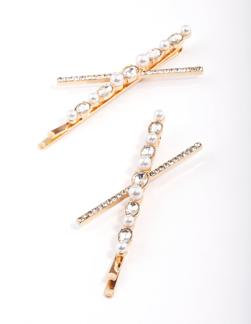 Gold Cross Pearl Hair Slide Pack