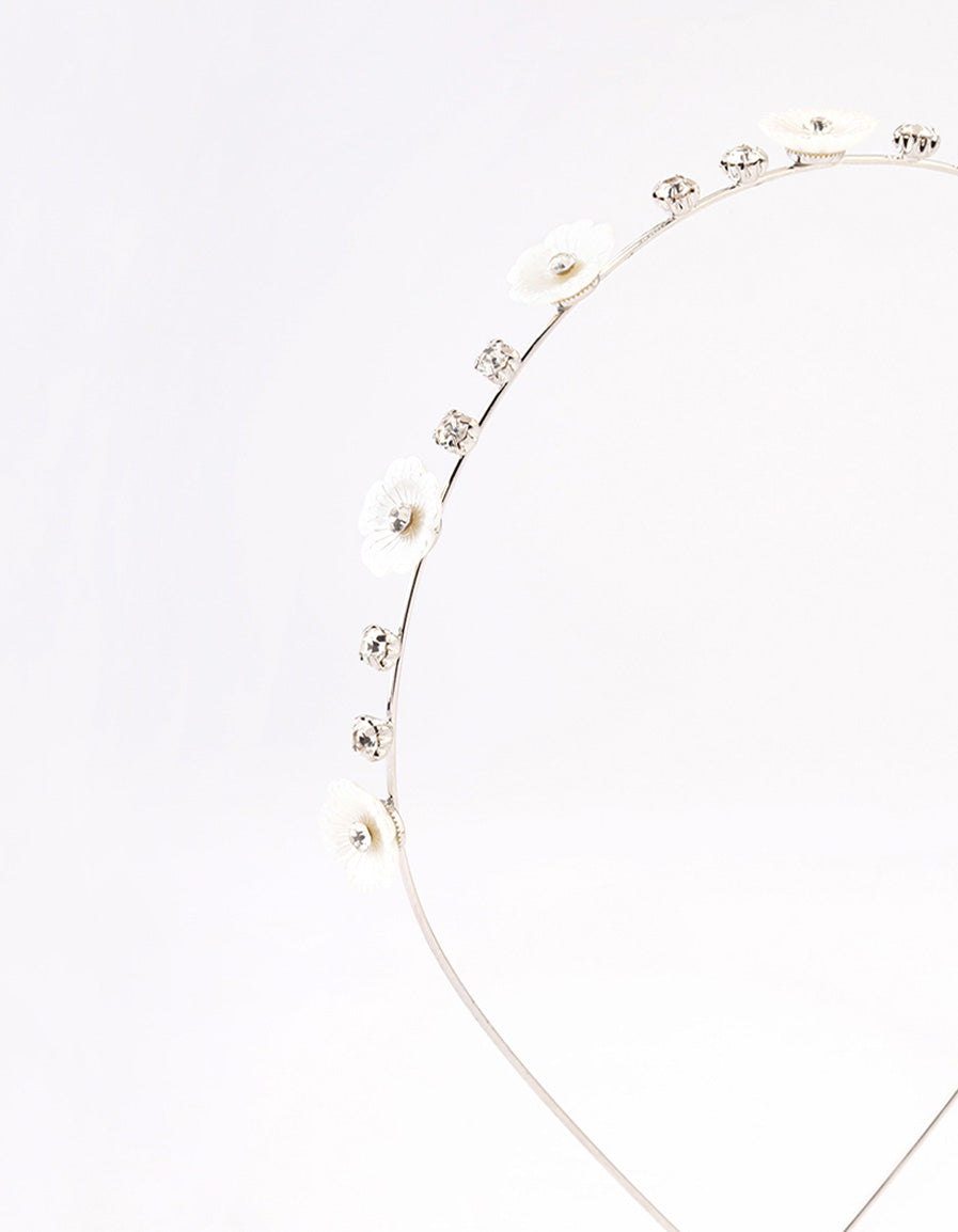 Silver Pearly Diamante Flower Headband