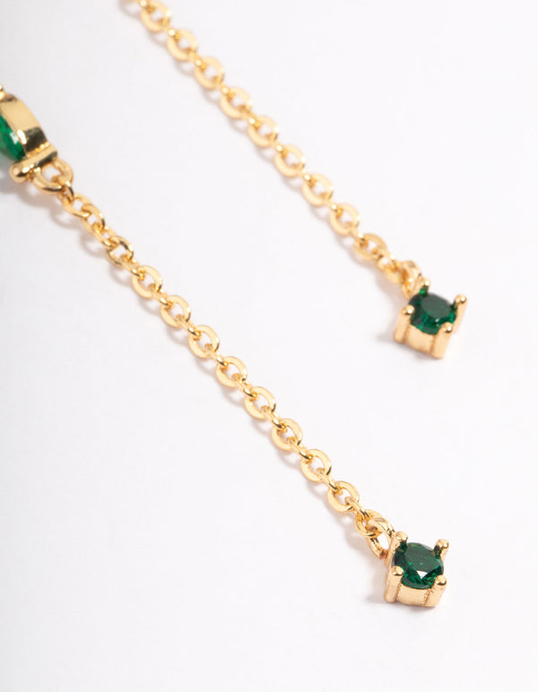 Gold Plated Stainless Steel Double Stone Drop Earrings