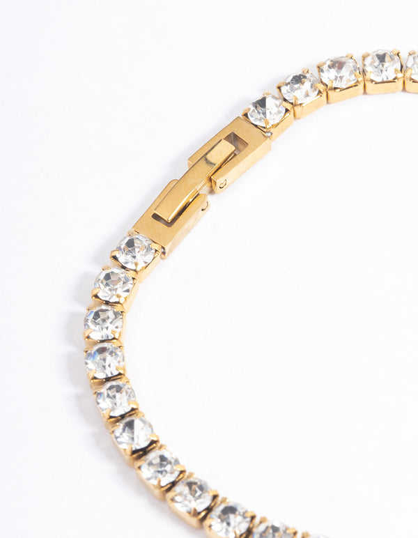 Waterproof Gold Plated Stainless Steel Diamante Tennis Bracelet