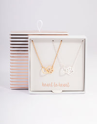 Mixed Metal Heart & Paw Link Necklace - link has visual effect only
