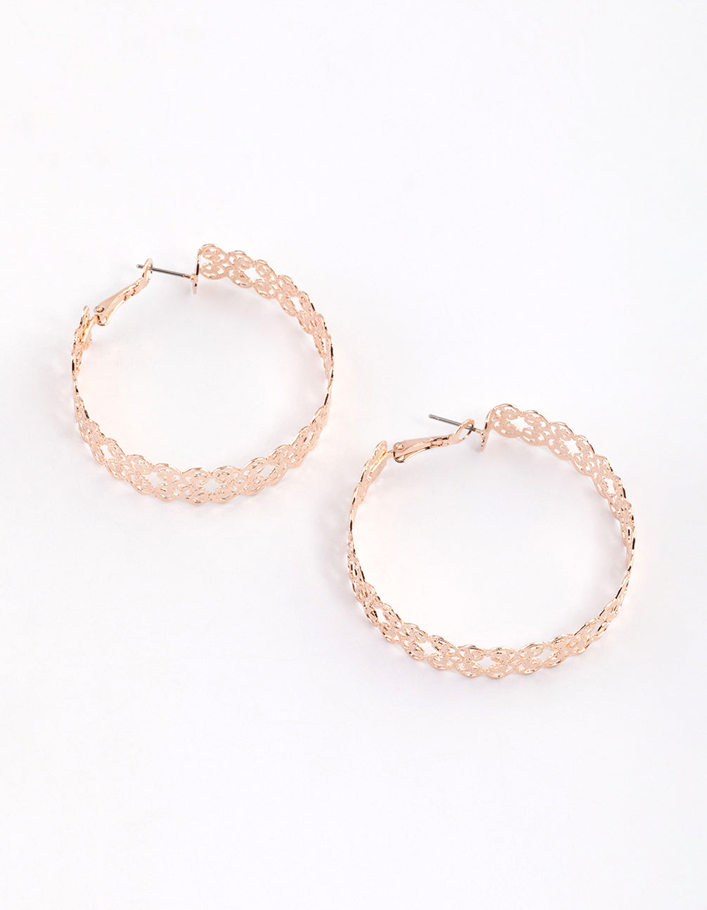 Rose Gold Thick Filigree Hoop Earrings