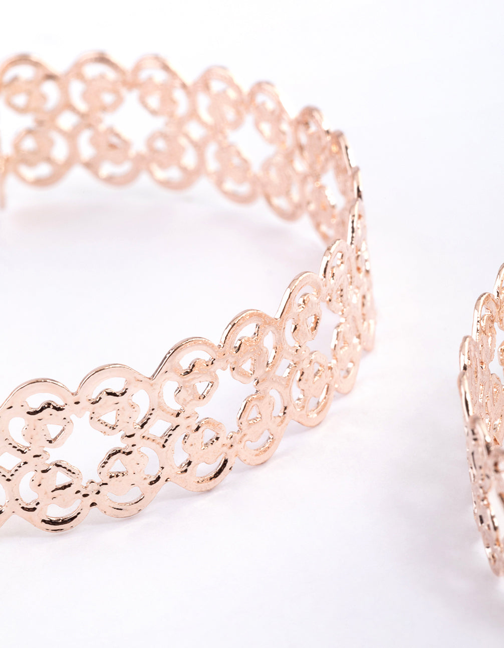 Rose Gold Thick Filigree Hoop Earrings