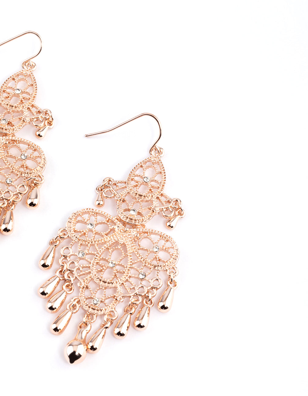 Rose Gold Statement Filigree Tassel Drop Earrings