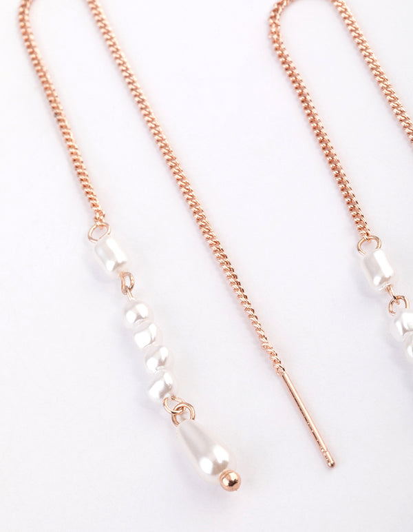 Rose Gold Pearly Thread Through Earrings