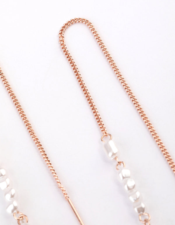 Rose Gold Pearly Thread Through Earrings