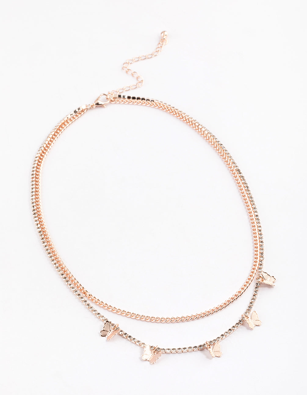Rose Gold Double Row Cupchain Mini Butterfly Necklace