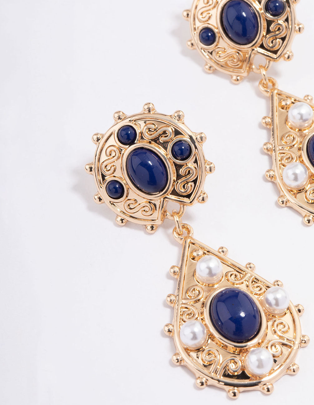 Gold Stone Vintage Pearl Drop Earrings