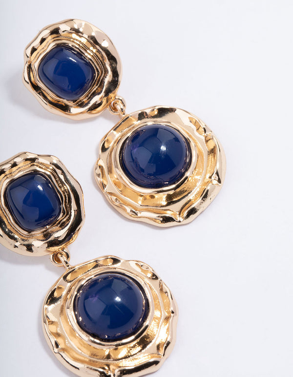 Gold Vintage Molten Round Drop Earrings