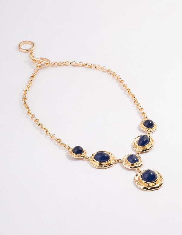 Gold Hammered Disc Stone Y-Necklace