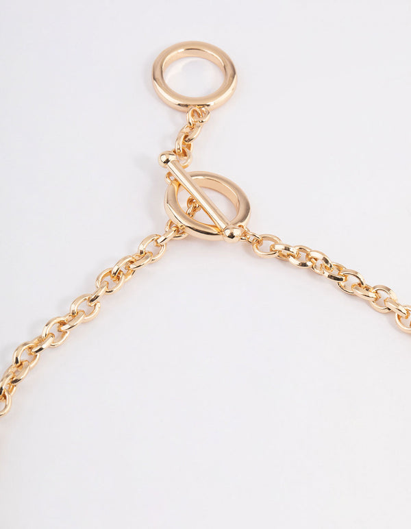 Gold Hammered Disc Stone Y-Necklace