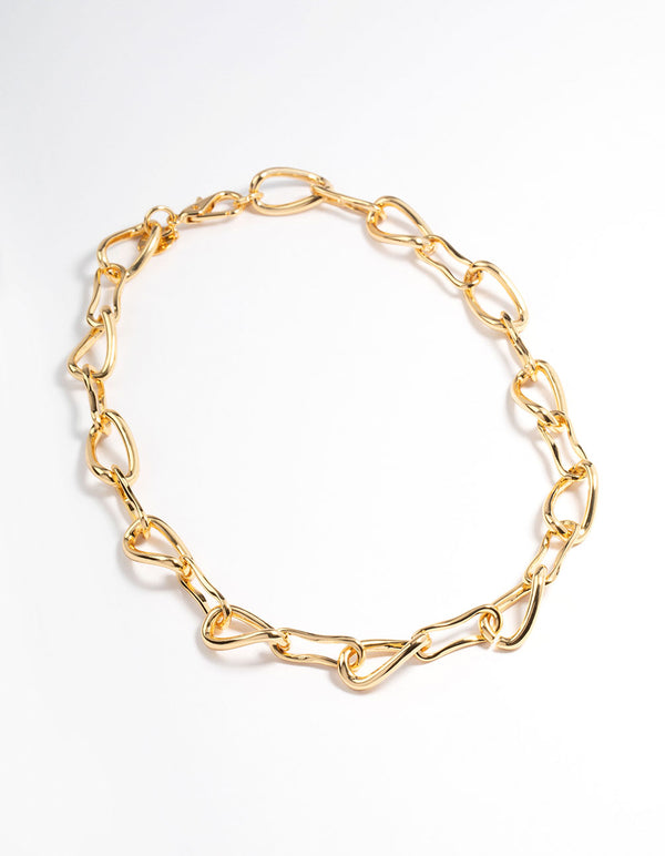 Gold Plated Brass Irregular Link Chain Necklace