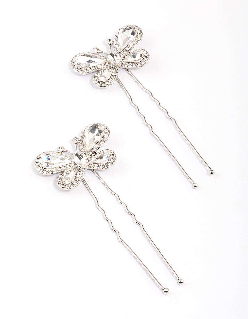 Silver Diamante Butterfly Hair Pins Pack