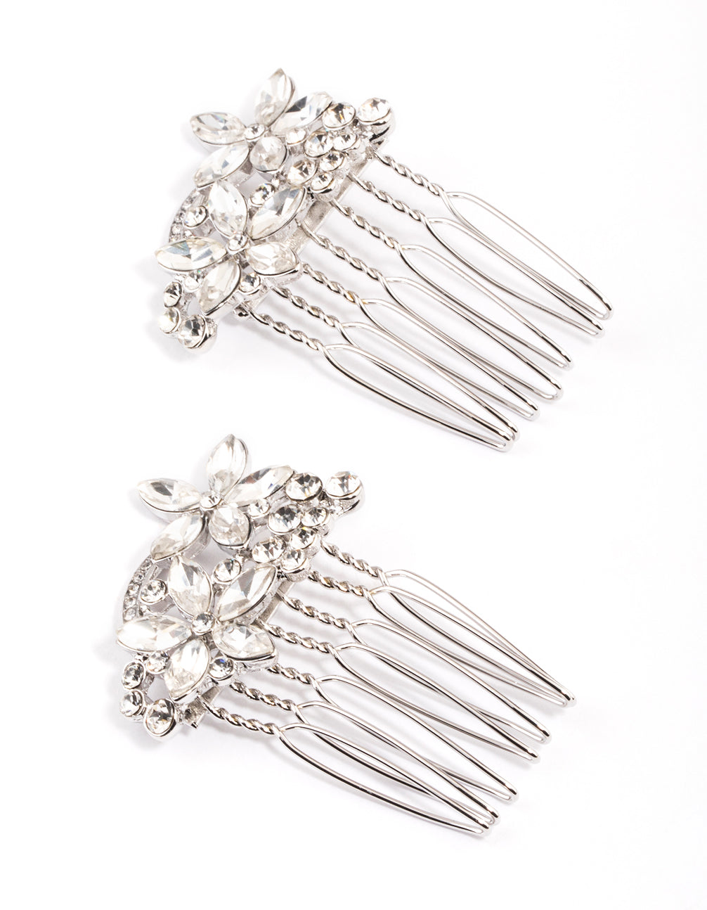 Silver Crystal Diamante Comb Pack