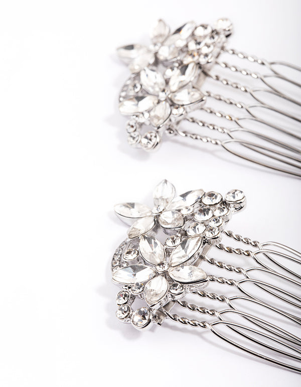 Silver Crystal Diamante Comb Pack