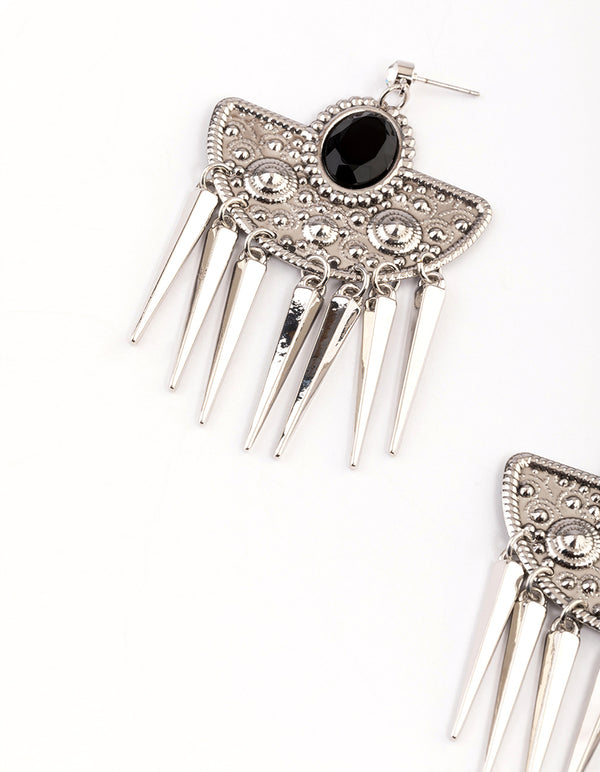 Silver Jetstone Crescent Drop Earrings