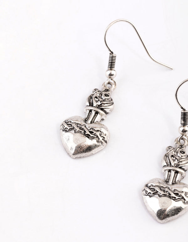 Silver Wire Heart Drop Earrings