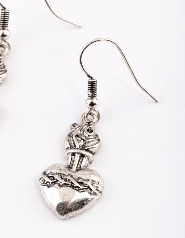 Silver Wire Heart Drop Earrings
