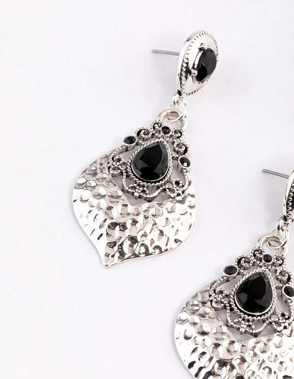 Silver Stone Pear Boho Drop Earrings