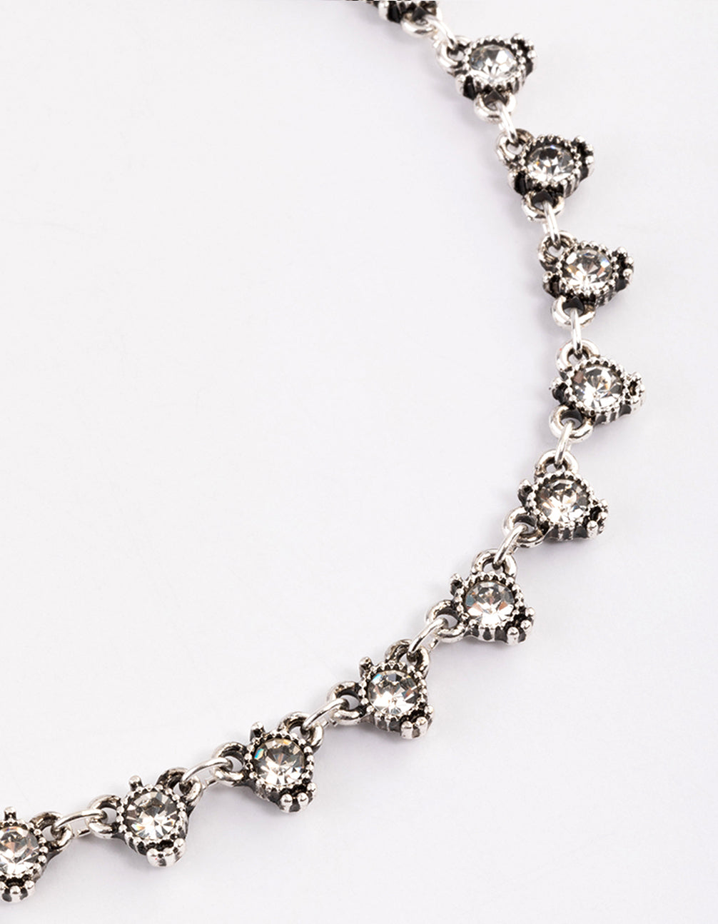 Antique Silver Diamante Triangle Chain Choker