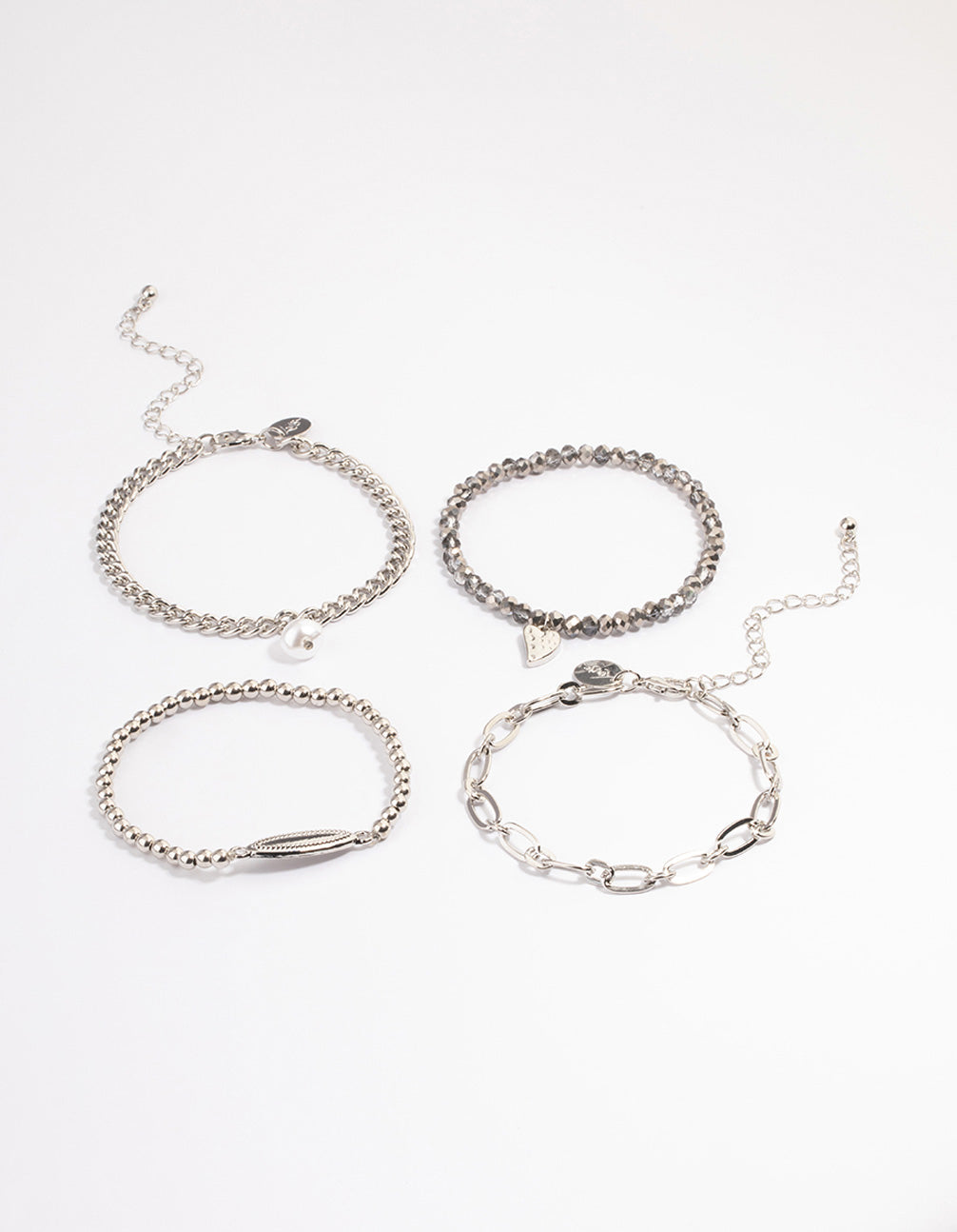 Silver Multirow Chain Facet Bead Bracelet Pack