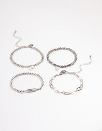 Silver Multirow Chain Facet Bead Bracelet Pack - link has visual effect only