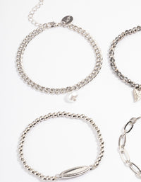Silver Multirow Chain Facet Bead Bracelet Pack - link has visual effect only