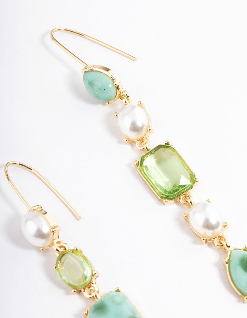 Gold Mismatched Stud Pearl Drop Earrings