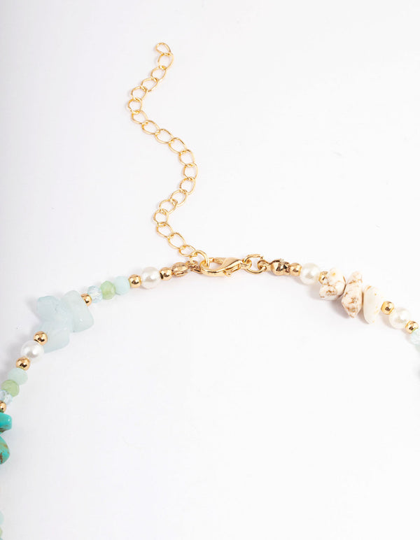 Gold Mixed Stone Pearl Necklace