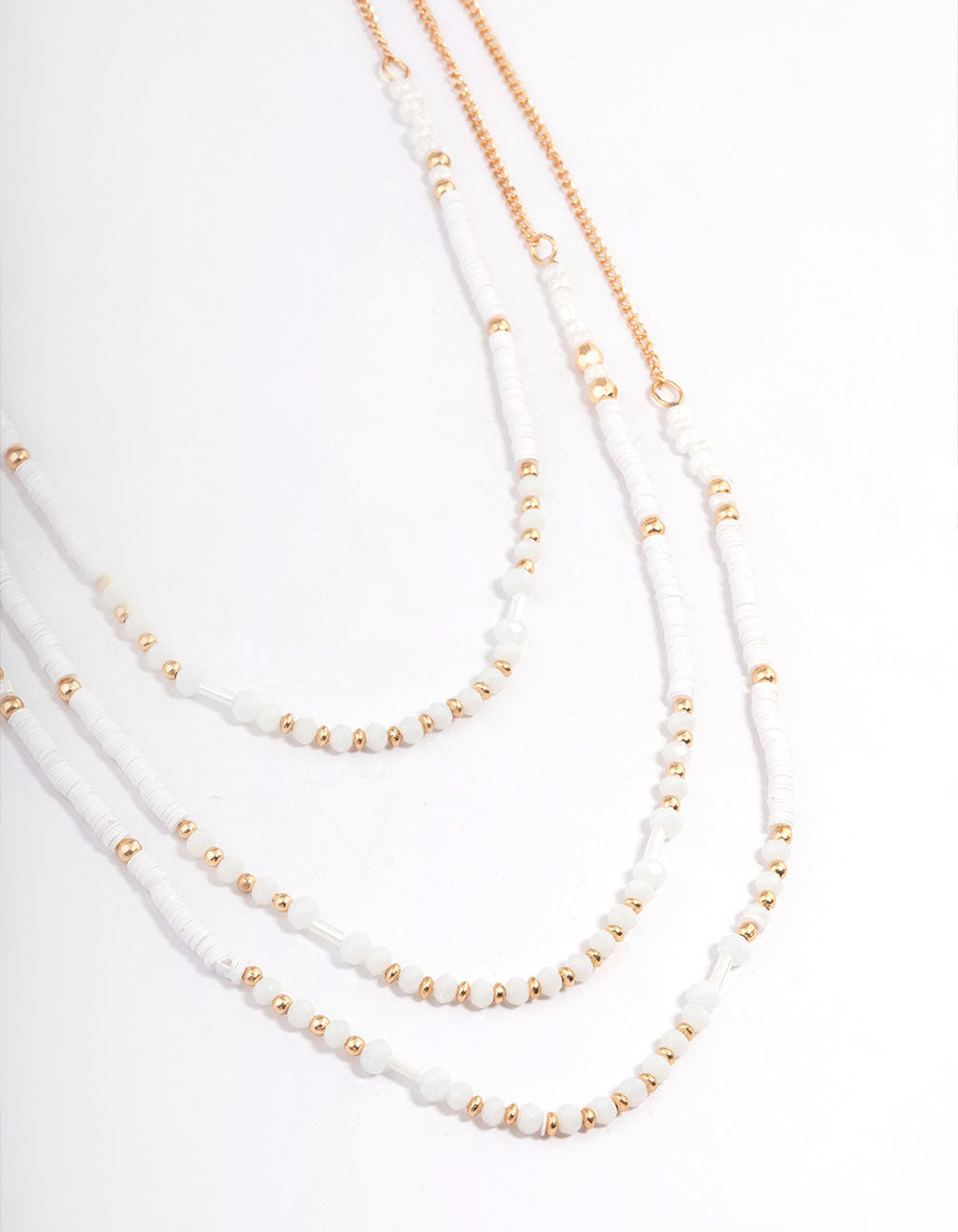 Gold Three Row Mixed Disc & Facet Bead Necklace