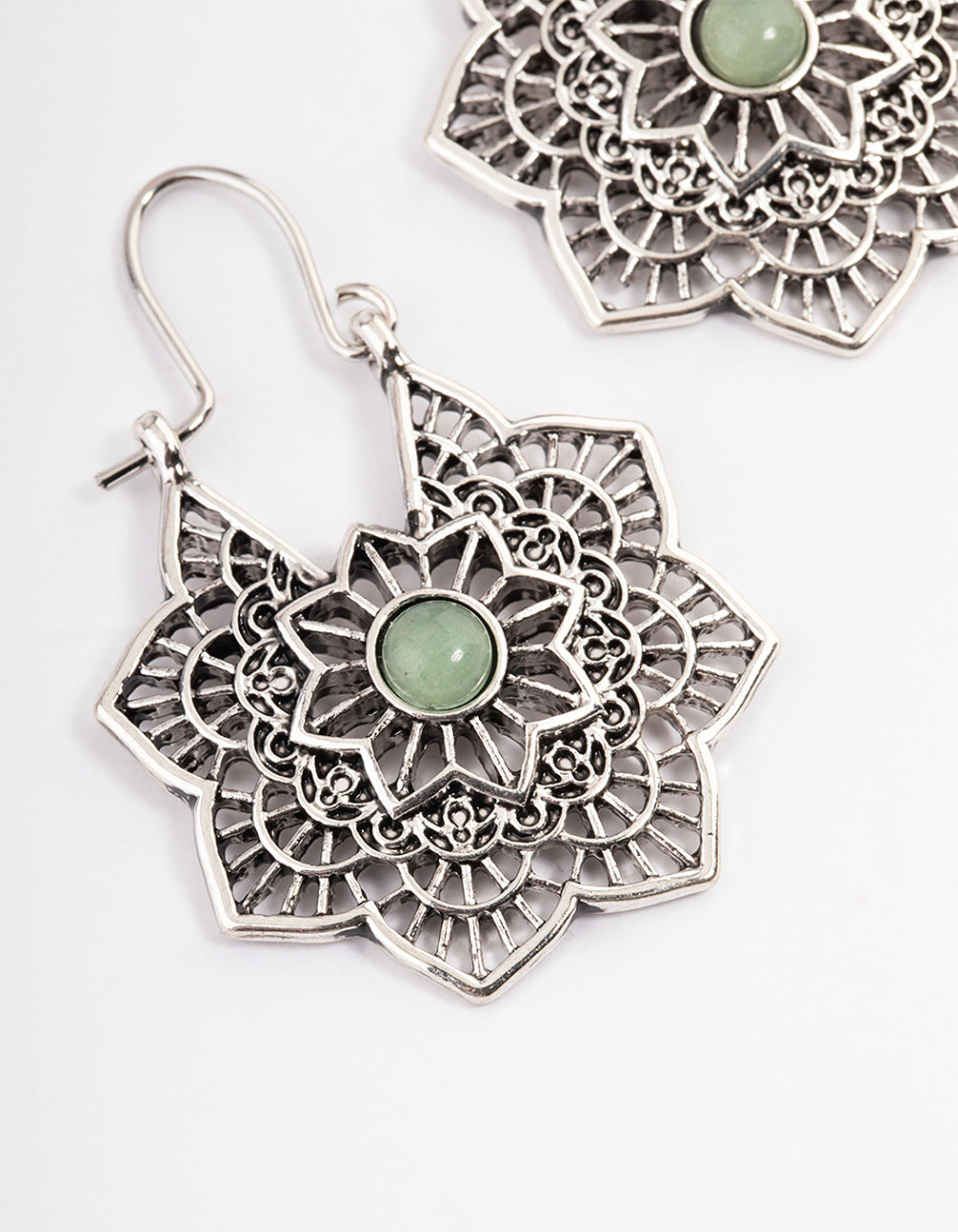 Antique Silver Amazonite Flower Earrings