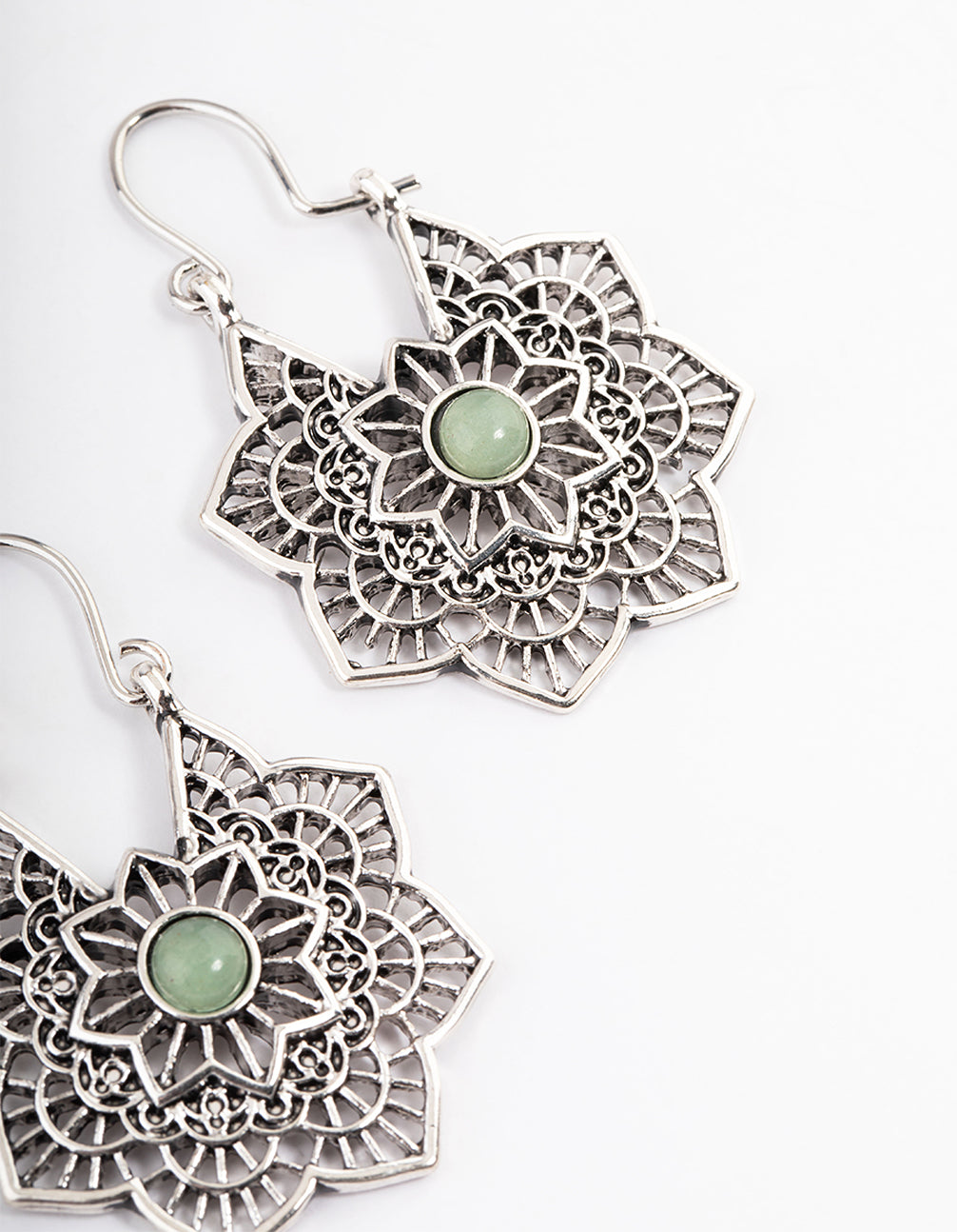 Antique Silver Amazonite Flower Earrings