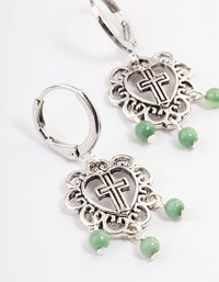 Antique Silver Amazonite Flower Cross Earrings - link has visual effect only