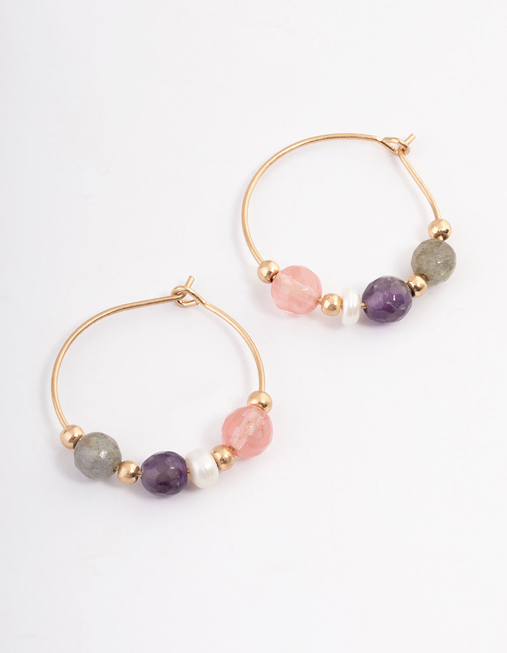 Gold Amethyst Freshwater Pearl Hoop Earrings