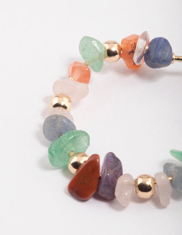 Gold Semi-Precious Stone Hoop Earrings
