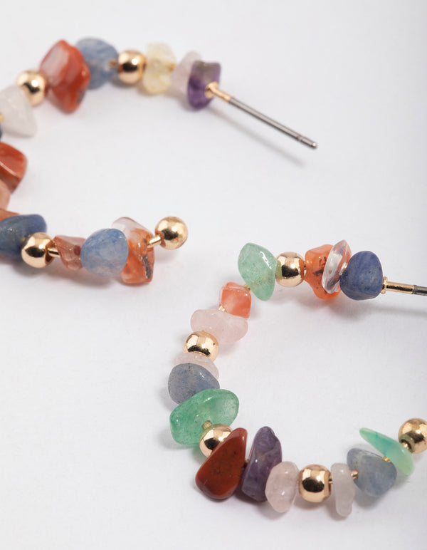 Gold Semi-Precious Stone Hoop Earrings